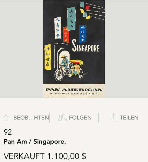 Pan American - Singapore - Original vintage airline poster by A. Amspoker