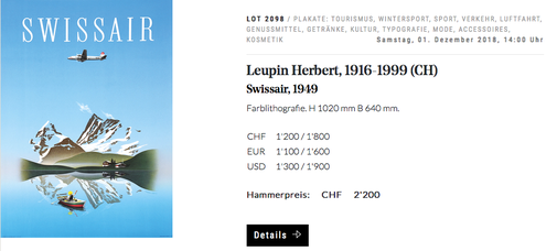 Swissair - Herbert Leupin - 1949 - Original vintage airline poster