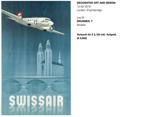 Swissair - DC-3 - Original vintage airline poster by T. Brunner