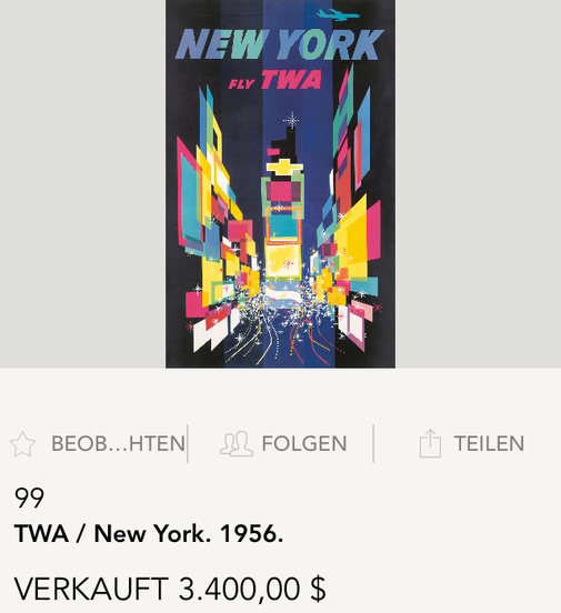 TWA - New York (Jet) - Original vintage airline poster by David Klein