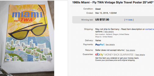 TWA - Miami - Original vintage airline travel poster by David Klein