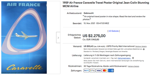 Air France - Caravelle - Jean Colin - Original vintage airline poster