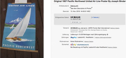 United Air Lines - Pacific Northwest - Original vintage airline poster by Joseph Binder