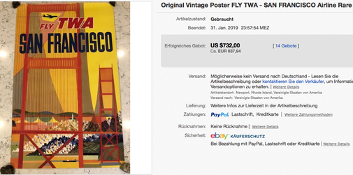 TWA - San Francisco - David Klein - Original vintage airline poster