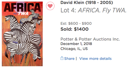 TWA - Africa (Zebras) - David Klein - Original airline poster