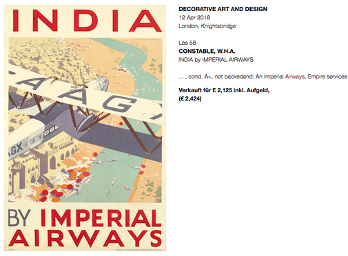 Imperial Airways - India - Original vintage airline poster by W.H.A. Constable