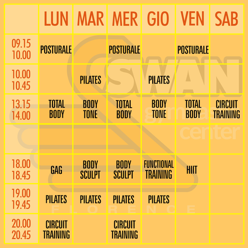 SWAN GYMNASTIC CENTER | Orario settembre 2025