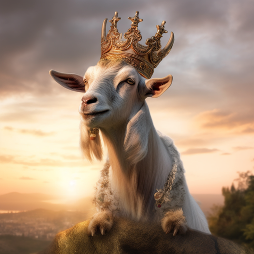 Chèvre avec une couronne admirant un coucher de soleil - Antoine O.