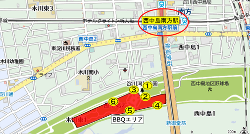 西中島BBQエリアのMAP