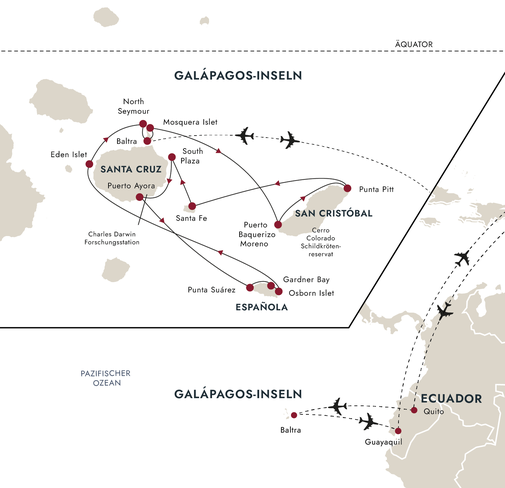 Reiseroute Galapagos-Inseln auf den Spuren Darwins, Kurs Ost