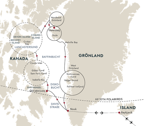 Routenplan MS Roald Amundsen Nordwestpassage 2025
