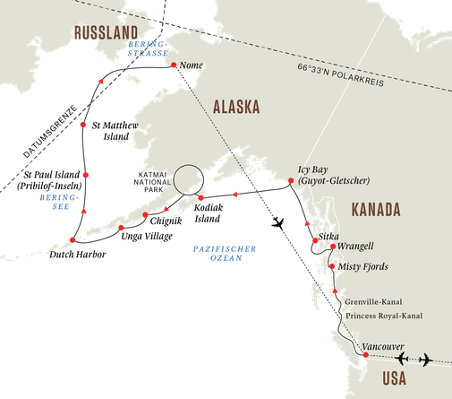 Map HX Hurtigruten Expeditions Alaska und Kanada - Aleuten