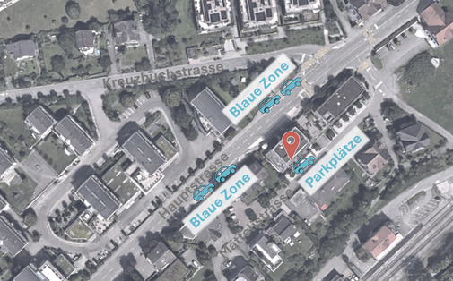 Parkplätze in Mättelistrasse (bei Eingang) / blaue Zone an Hauptstrasse