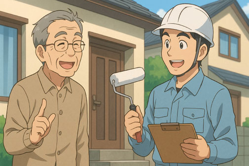 【イメージイラスト】塗装業者に相見積もりである旨を事前に告げる家主