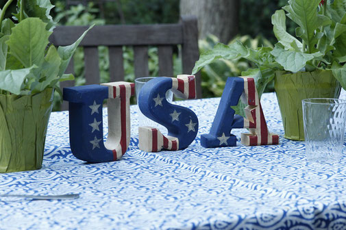 USA letters on a table on July 4th 