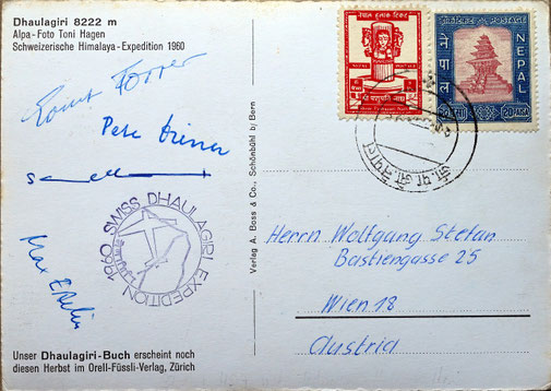 Grußpostkarte der Schweizer Dhaulagiri-Expedition 1960
