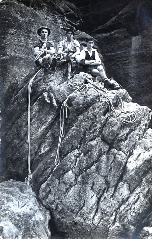 Kletterer am Pfaffenstein, Foto vom Herbst 1928