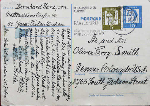 Postkarte an Oliver Perry-Smith von 1964