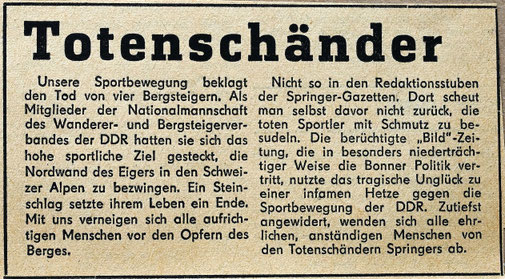 Artikel einer DDR-Zeitung vom Sommer 1967