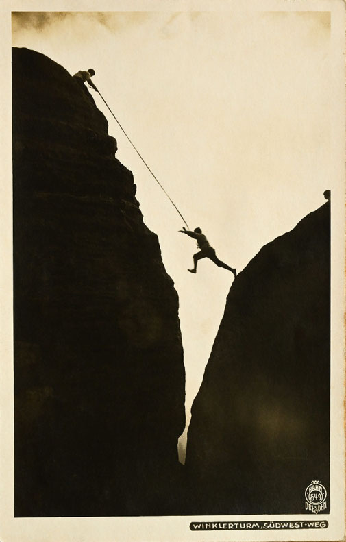 Winklerturm, Seilschaft Rudolf Klemm an der Südwestkante, Foto: Walter Hahn, 1916