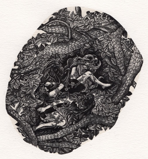 ひみつきち/木口木版/16×13cm/シート価格￥13,200(税込み)/ 額装込み￥18,300(税込み)