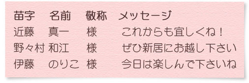 名前リストに指示を書き込んだ例