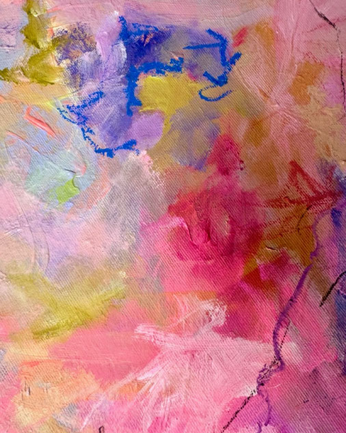 Abstraktes Farbfeld in Hell Pastell, rosa, pink und himmelblau auf Leinwand, 100x100cm, meditative Farbräume