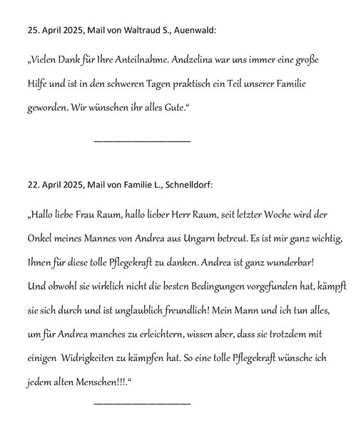 25.4.25: erneut gute Bewertungen für RAUM Seniorenpflege24, Auenwald