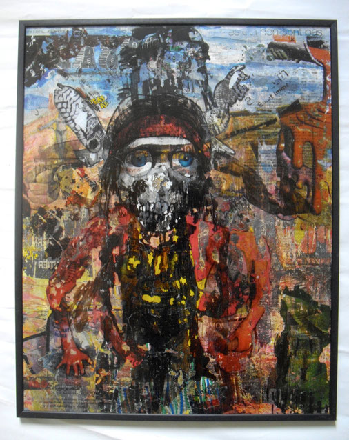 Collages & techniques mixtes sur verre, 50X40cm.2014. 