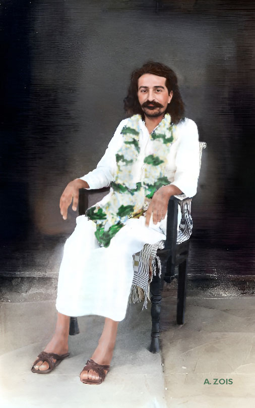 Meher Baba at Meherabad, India in 1927. Image rendition by Anthony Zois.