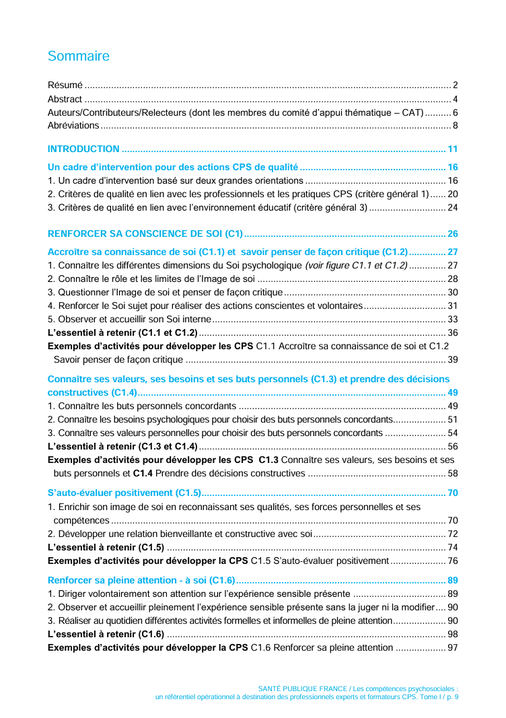 Compétences psychosociales. CPS. Référentiel opérationnel à destination des professionnels experts et formateurs CPS. Fiches d'activités CPS.