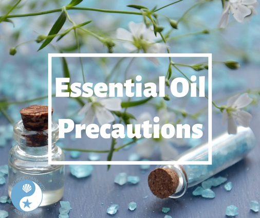 Essential Oil Precautions over bottles of oil on the Beachside blog