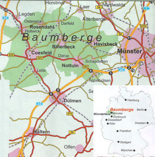 Kartenausschnitt der Baumberge-Region