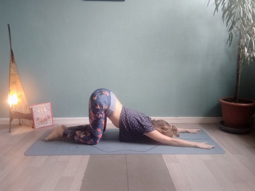 yoga intégral asana posture du chat étiré Uttana Shishosana