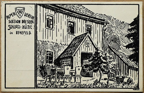 Postkarte von der Schlott-Hütte in Rehefeld, um 1927