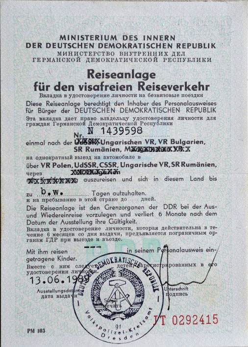 Reiseanlage für den visafreien Reiseverkehr, 1980-er Jahre