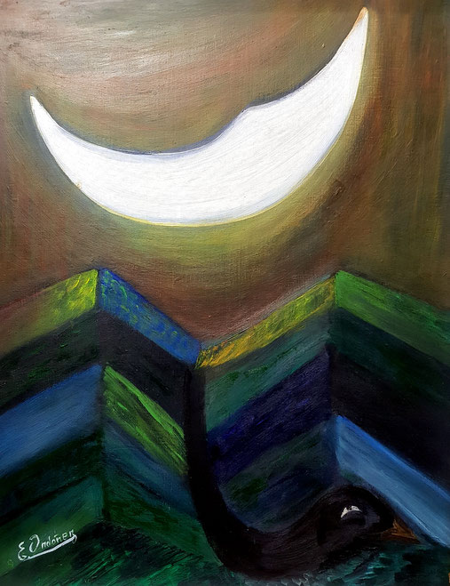 Luna misteriosa. Oleo sobre tela, 54 x 66 cm. 1991.