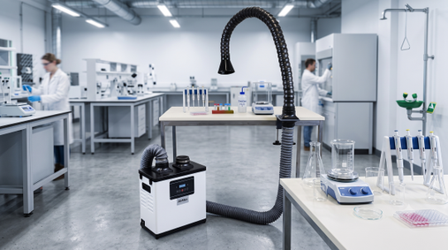 AirMex MA 01/02 mit optionaler Tischhalterung am Arbeitsplatz