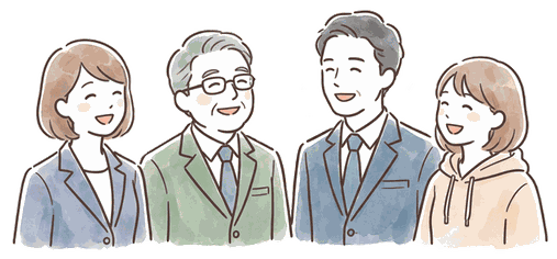 悩んでいた人たちが皆問題を克服して笑顔になっている様子のイラスト