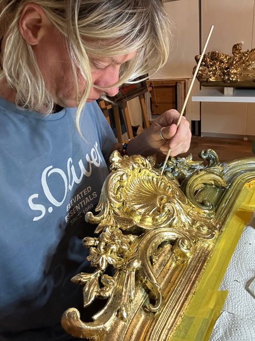 Blattgold Vergoldung Barockspiegel, um 1810
