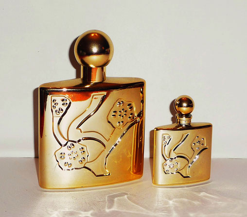 2 SUPERBES FLACONS RECOUVERTS DE DORURE - PARFUM OMBRE D'OR