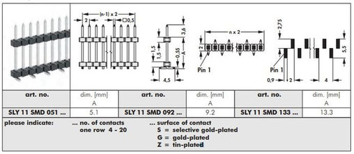 SLY 11 SMD（表面実装用ピンヘッダ 2.00mmピッチ 段重ね用）