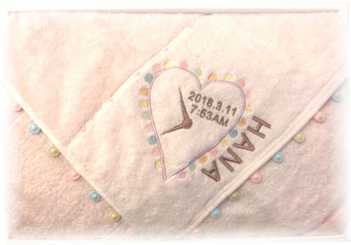 名前入りおくるみ Time タオル 出生時間を刺繍