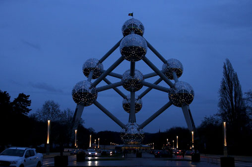 The Atomium of Brussels at night, Brussels nightlife, architecture of Brussels