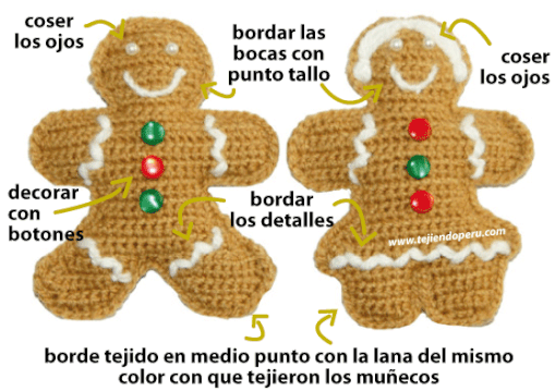 Cómo tejer galletas de jengibre a crochet (crochet gingerbread cookies tutorial)