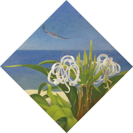 「白日夢」333×333mm（4S） 油彩　￥264,000(税込)/菱形の構図で描きたいなあと思い描きました。上手くハマったと思います。