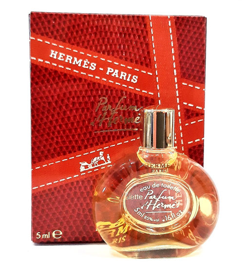 PARFUM D'HERMES - EAU DE TOILETTE 5 ML - MINIATURE EN VERRE TRANSPARENT, ETIQUETTE AU CENTRE DU FLACON : MINIATURE IDENTIQUE A LA PHOTO PRECEDENTE