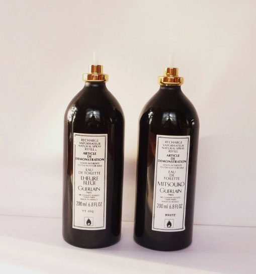 L'HEURE BLEUE & MITSOUKO : 2 RECHARGES 200 ML POUR LE "SUCRIER DE MADAME" CI-DESSUS.