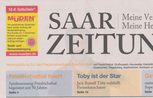 saarclean, Pressebericht, Saarbrücker Zeitung, Anzeige im Kopf