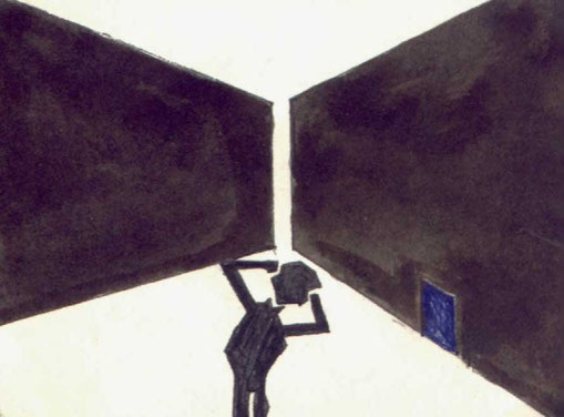 Graphische Darstellung für die blaue Tür - dem eigenen Seelenort zwischen Schwarz und Weiss